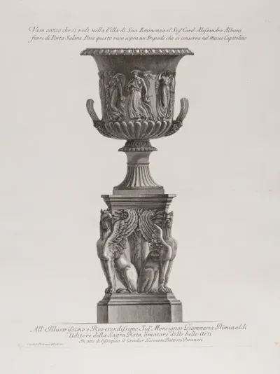 A marble vase on a tripod