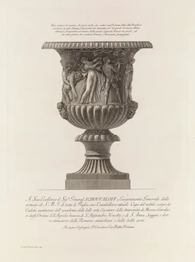 A marble vase sculpted with bacchic revels