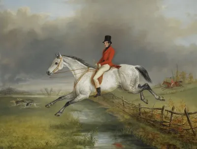 A Master of the Royal Buckhounds Clearing a Fence on a Grey Hunter