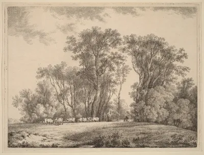 A Meadow with Cattle at the Edge of a Wood