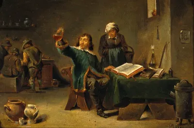 A medical practitioner examining a urine flask