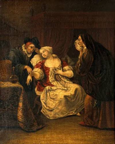 A medical practitioner taking a lady's pulse