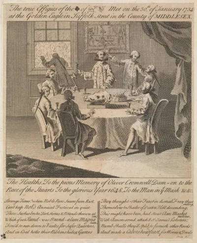 A meeting of a Calves-Head Club for Whig gentlemen who celebrate the execution of King Charles I