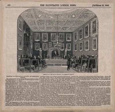 A meeting of the Royal Society at Somerset House in the Strand