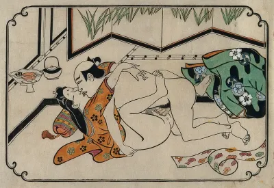 A middle-aged couple making love