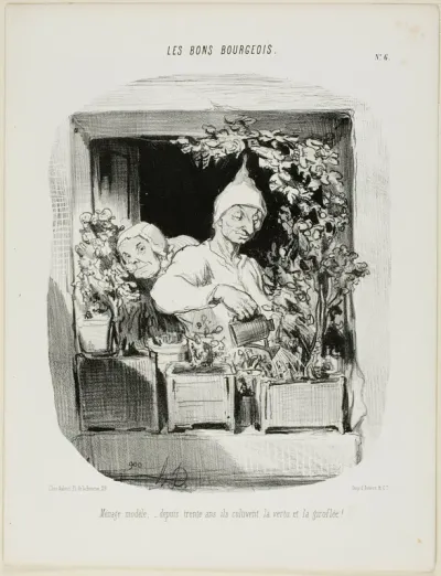 A Model Marriage: For Thirty Years They Have Cultivated Virtue and Carnations, plate six from Les Bons Bourgeois
