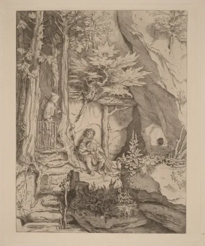 A Monk with a Bagpipe Player