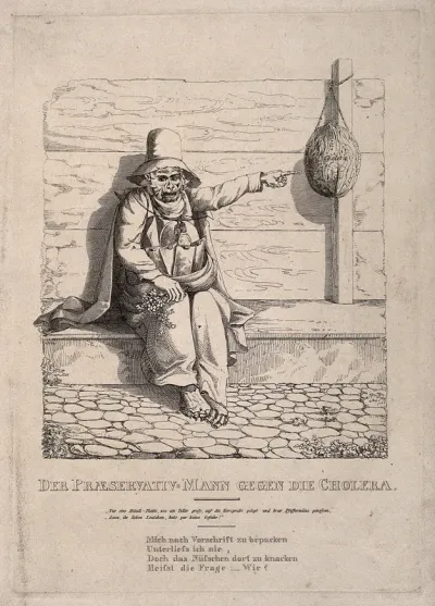A monkey dressed in preparation against the cholera epidemic