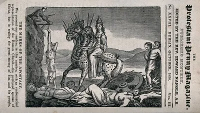 A monster representing the harm alleged to be done by the Roman Catholic church