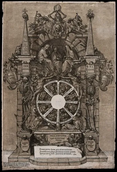 A monument teaching mortality, including figures and symbols alluding to death