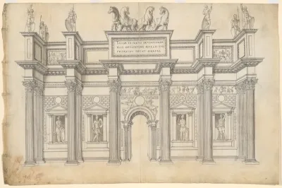 A Monumental Archway with Five Bays in the Corinthian Order