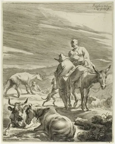 A Mother an Swathed Child Riding a Donkey, plate 4 from Four Landscapes