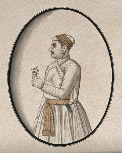 A Mughal courtier holding a stem with flowers