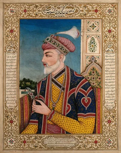 A Mughal emperor or member of a royal family holding a turban ornament: in profile