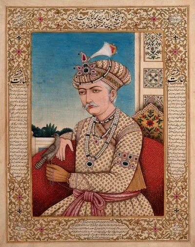 A Mughal emperor or member of a royal family, with a falcon (?) pirched on his hand