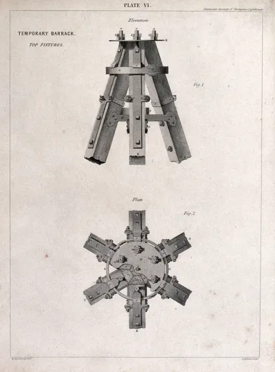 A multiple-way joint of timber and iron for barrack building