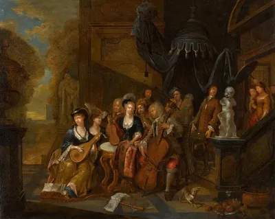 A musical gathering in an elegant courtyard