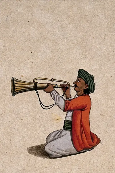 A musician playing a trumpet (?)