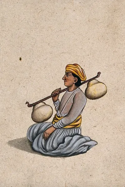 A musician playing the veena (?) (Indian stringed instrument)