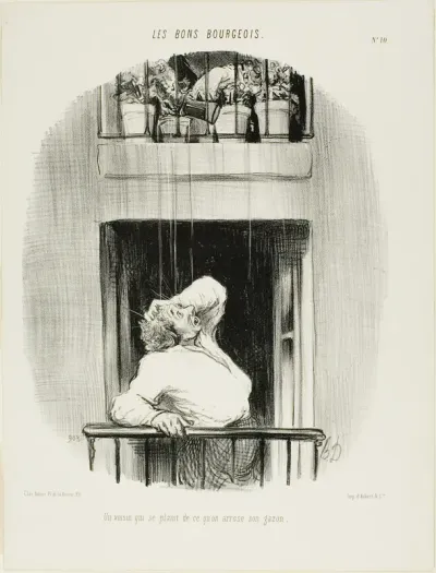 A Neighbour Complaining about the Watering of his Lawn, plate ten from Les Bons Bourgeois