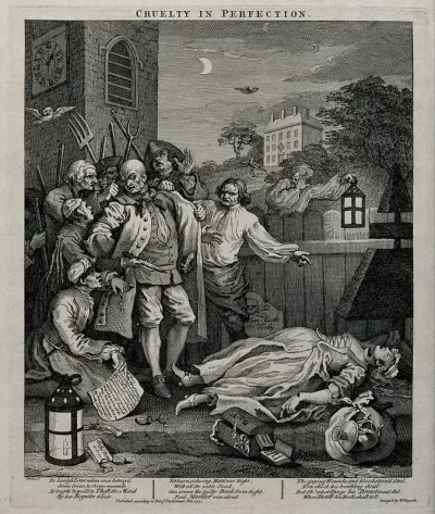 A night scene with Tom Nero apprehended in a church-yard before the murdered body of a pregnant maidservant