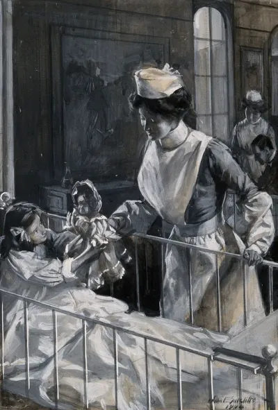A nurse checking on a playful child