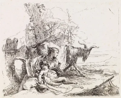 A Nymph with a Small Satyr and Two Goats, from Vari Capricci