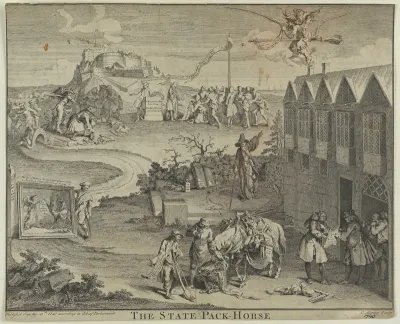 A pack-horse carrying bribes is sent by Robert Walpole from Westminster to Edinburgh