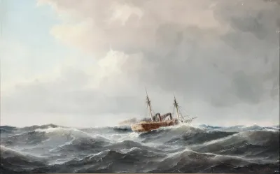 A paddle steamer in a heavy swell.