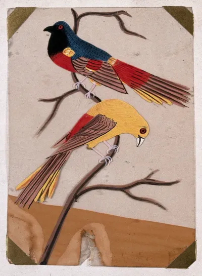 A pair of birds perched on a branch