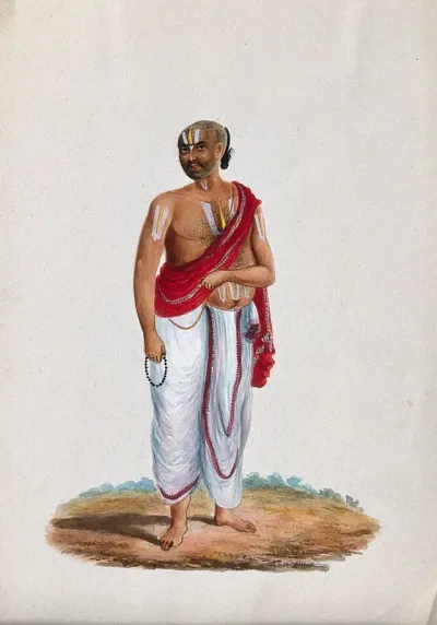 A pandit (Indian priest) holding prayer beads