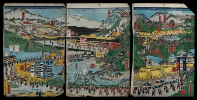 A panorama of the Tōkaidō highway showing a shogunal procession