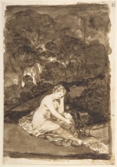 A partly naked woman seated by a stream; page 32 from the "Images of Spain" Album (F)