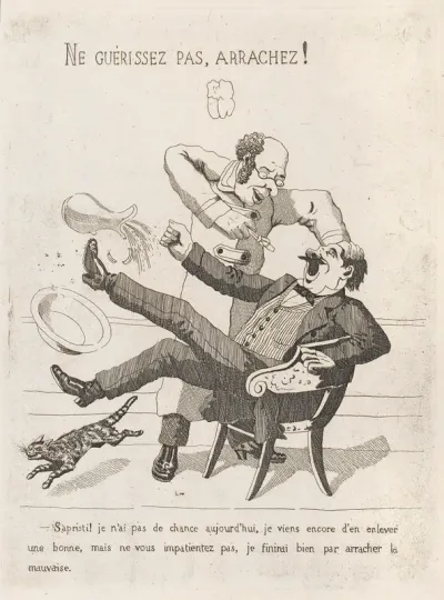 A patient having his teeth drawn by a dentist