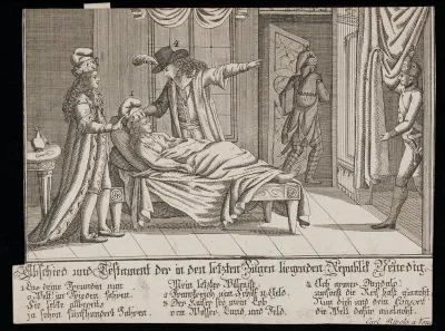 A patient on his deathbed, representing the death of the Venetian Republic