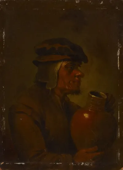 A peasant holding a clay jug