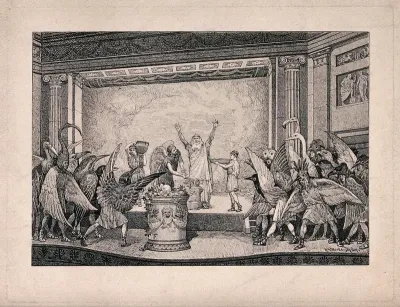 A performance of the play Birds by Aristophanes