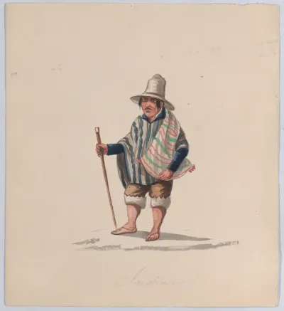 A Peruvian man, from a group of drawings depicting Peruvian dress