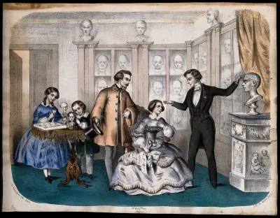 A phrenologist and some society people in a parlour