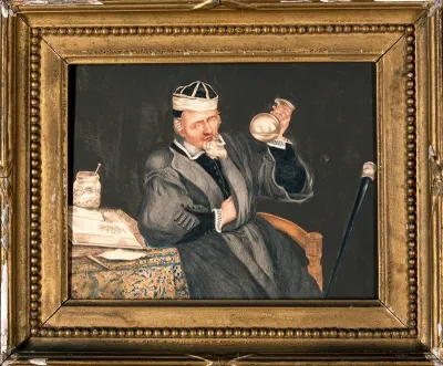 A physician examining urine