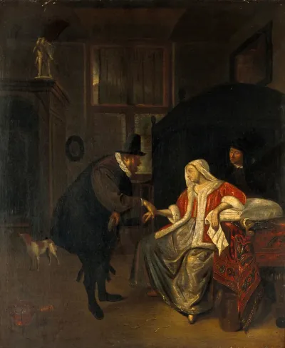 A physician taking the pulse of a lovesick girl