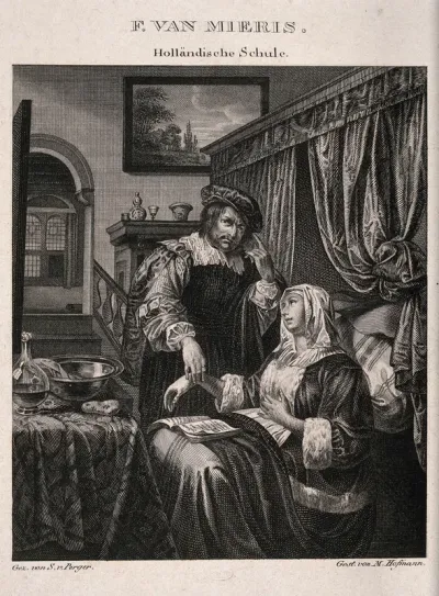 A physician taking the pulse of a woman who is touching her chest and reading a devotional book