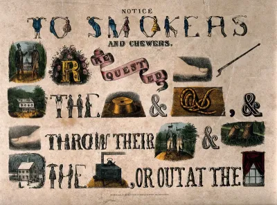 A picture-written notice to smokers and chewers requesting them to throw their stubs etc