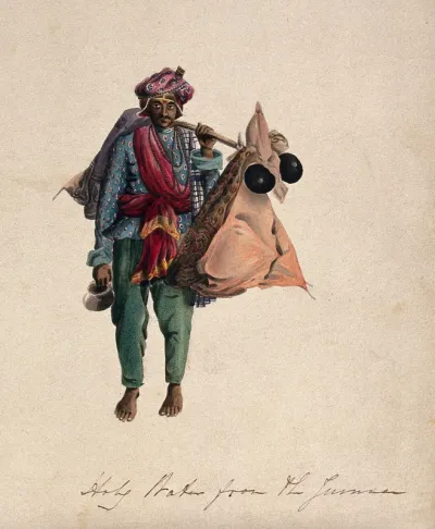 A pilgrim carrying holy water from the Jumna