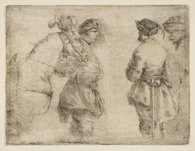 A Pole Leading a Horse by the Bridle and Speaking with Two Other Men