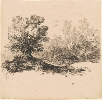 A Pollard Willow by a Stream