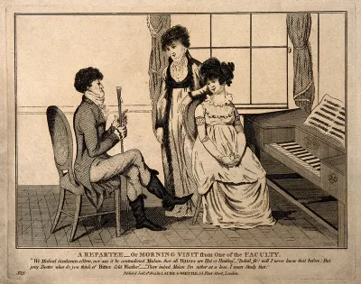 A pompous physician trying to impress the two ladies he is visiting