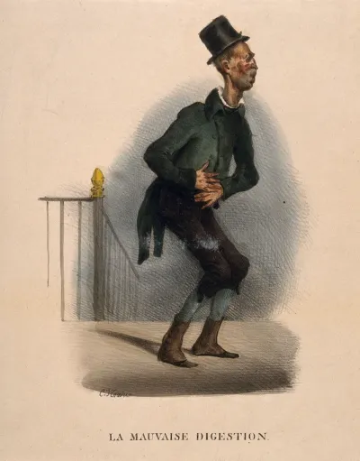 A poor man suffering from indigestion