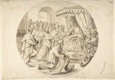 A Pope Recieving a Saint