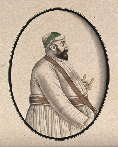 A portly Mughal courtier with a pointed beard